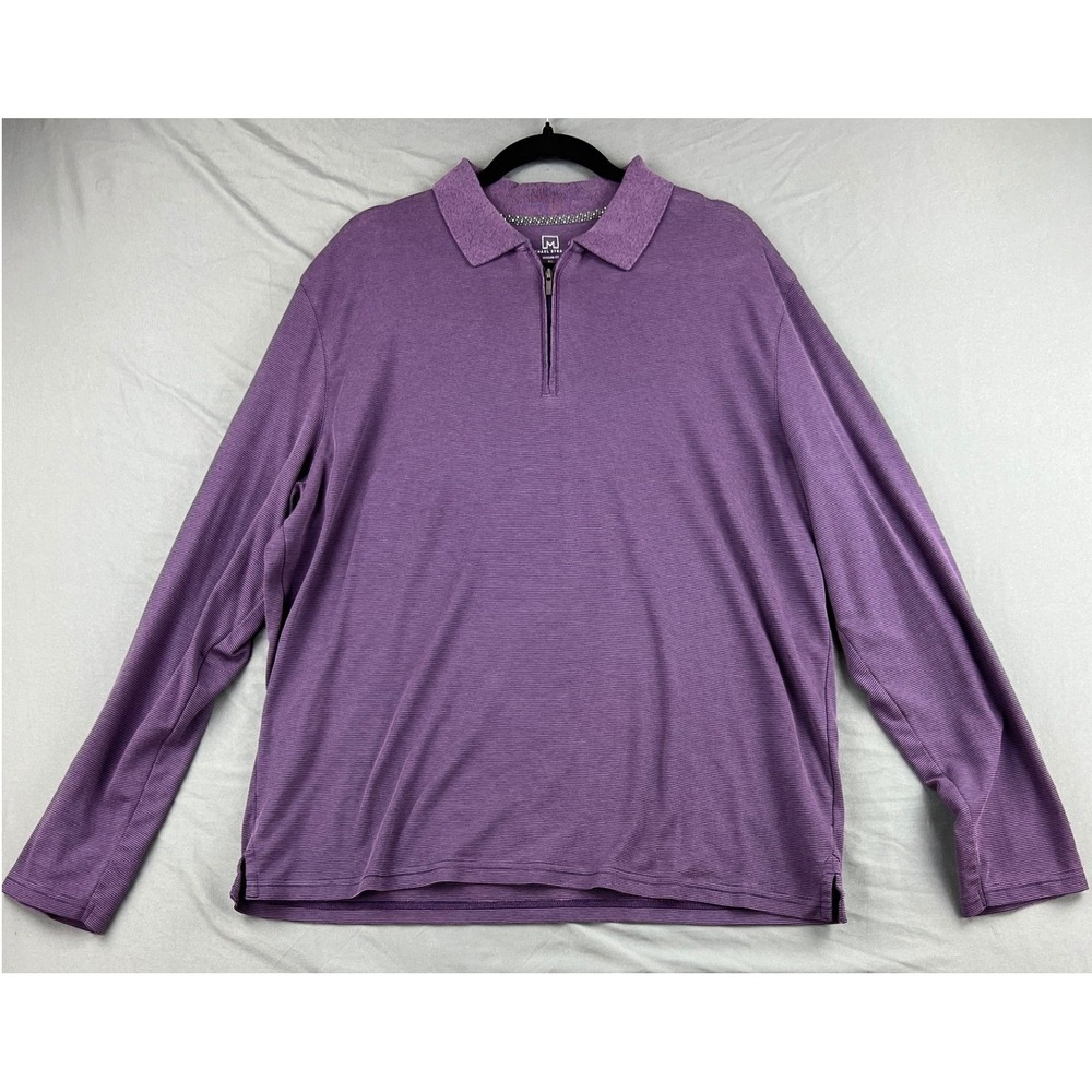 Michael Strahan Polo Mens XL Modern Fit Purple Stripe Quarter Zip Long Sleeve